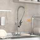 Commercial Sink Faucet with Sprayer 36"Height 8"Center Brass Constructed Wall Mount Commercial Kitchen Faucet with Pull Down Pre-Rinse Sprayer and 12" Swing Spout for 2/3 Compartment Sink(36")