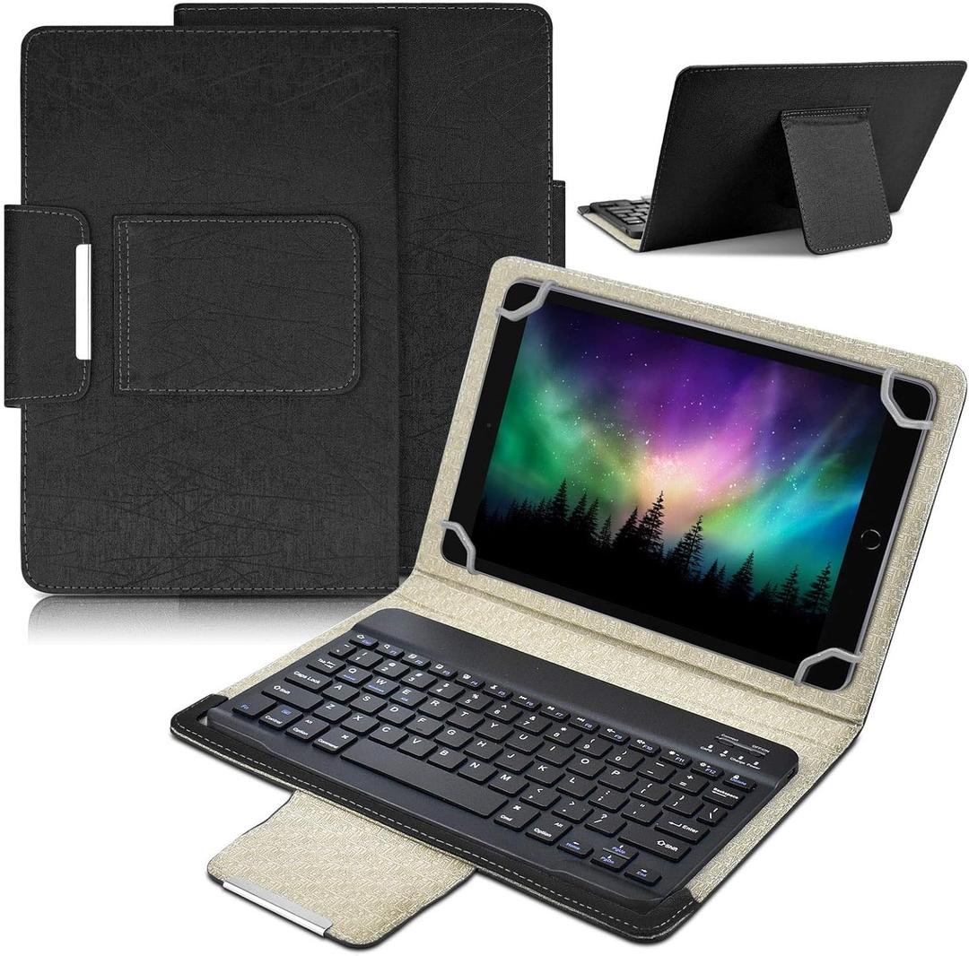 DETUOSI Universal 10.1 Inch Android Tablet Case with Keyboard, Removable Wireless Bluetooth Keyboard + PU Leather Folio Book Cover + Stand, Travel Portable Sleeve for iOS/Android/Windows System Tablet