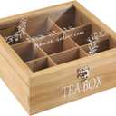 Handrong Modern Bamboo Tea Box, 9-Compartment Tea Bag Holder Organizer with Clear Cover