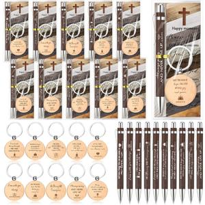 Lincia 90 Pcs Christian Gifts Bulk 30 Each of Bible Verse Pens Keychains and Bookmarks Inspirational Bamboo Pens Church Gifts for Coworker Teacher Nurse Christmas Gift Pastor Appreciation