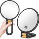 1x 20x Magnifying Travel Mirror, Hand Mirror with Handle - Double Side Hand Held Mirror with 1x 20x Magnification & Foldable Handle, Portable Travel Makeup Hand Mirror for Women (Black)