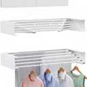 Wall Mounted Clothes Drying Rack - Heavy Duty 5-Rod Retractable Clothing Drying Rack, 60LBS Capacity Tiered Laundry Hanger, Large Foldable Dryer Racks for Indoor