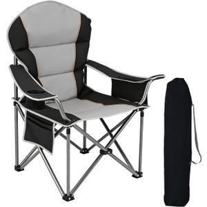 NEWBULIG Oversized Folding Camp Chair for Adults, 500 LBS Heavy Duty Support, Portable Outdoor Collapsible Chairs, with Cup Holders, Side Cooler & Pockets, for Lawn, Beach, Fishing, Hiking, Black (38.8''  24.2''  43.1'', Black(1 Pcs))