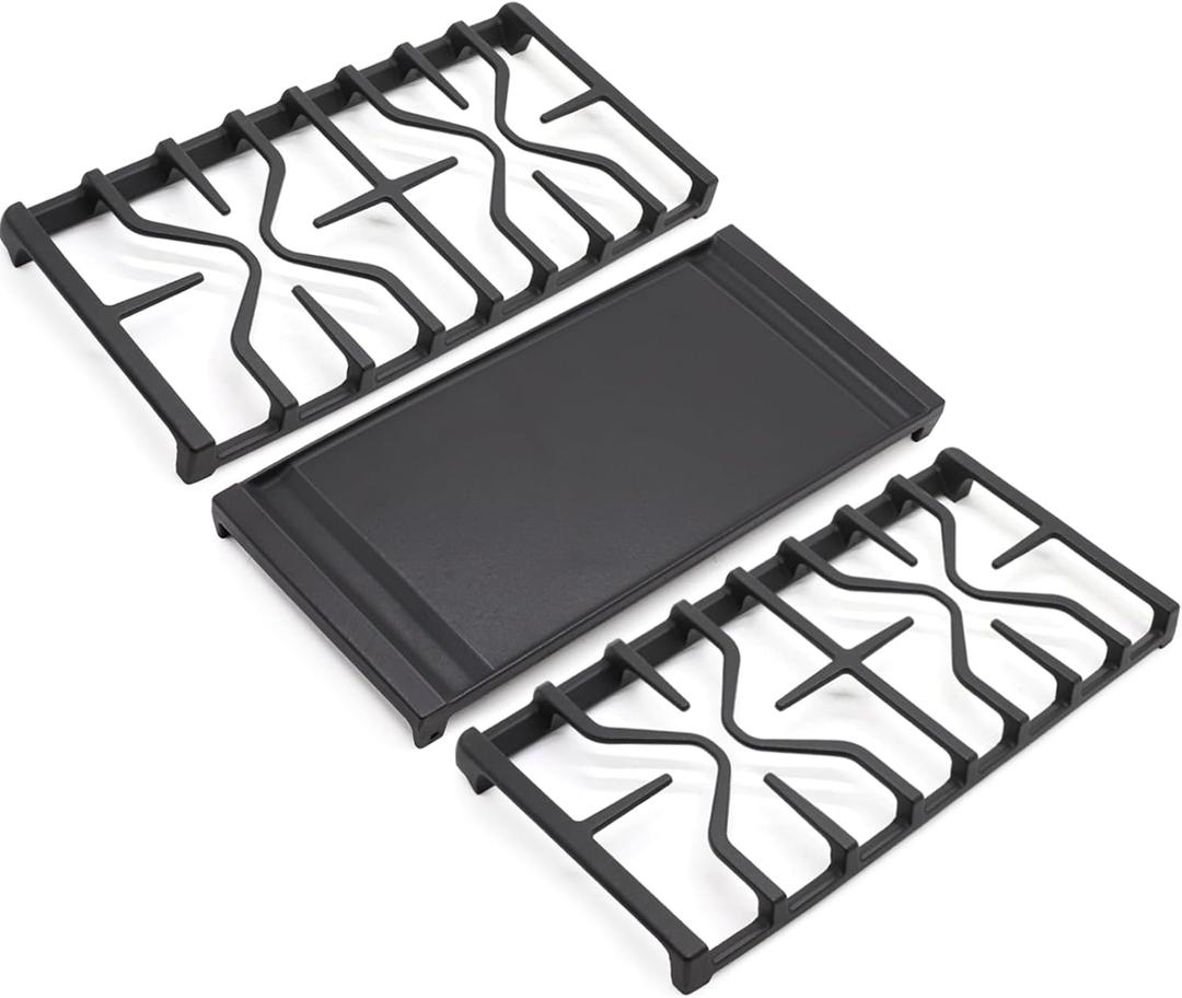Criditpid WB31X27151 Side Grate & WB31X24738 Center Griddle Plate Kit Replacement Parts for GE Stoves, General Electric Gas Range Burner Grate for JGBS66REKSS JGB735SPSS JGBS86SPSS, 2+1 Pack.