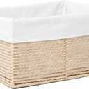 Hand-Woven Paper Rope Storage Baskets,Rectangular Wicker Baskets for Organizing,Decorative Woven Basket for Storage,Shelf Basket for Living Room,Storage Baskets for Pantry (Beige - Large)