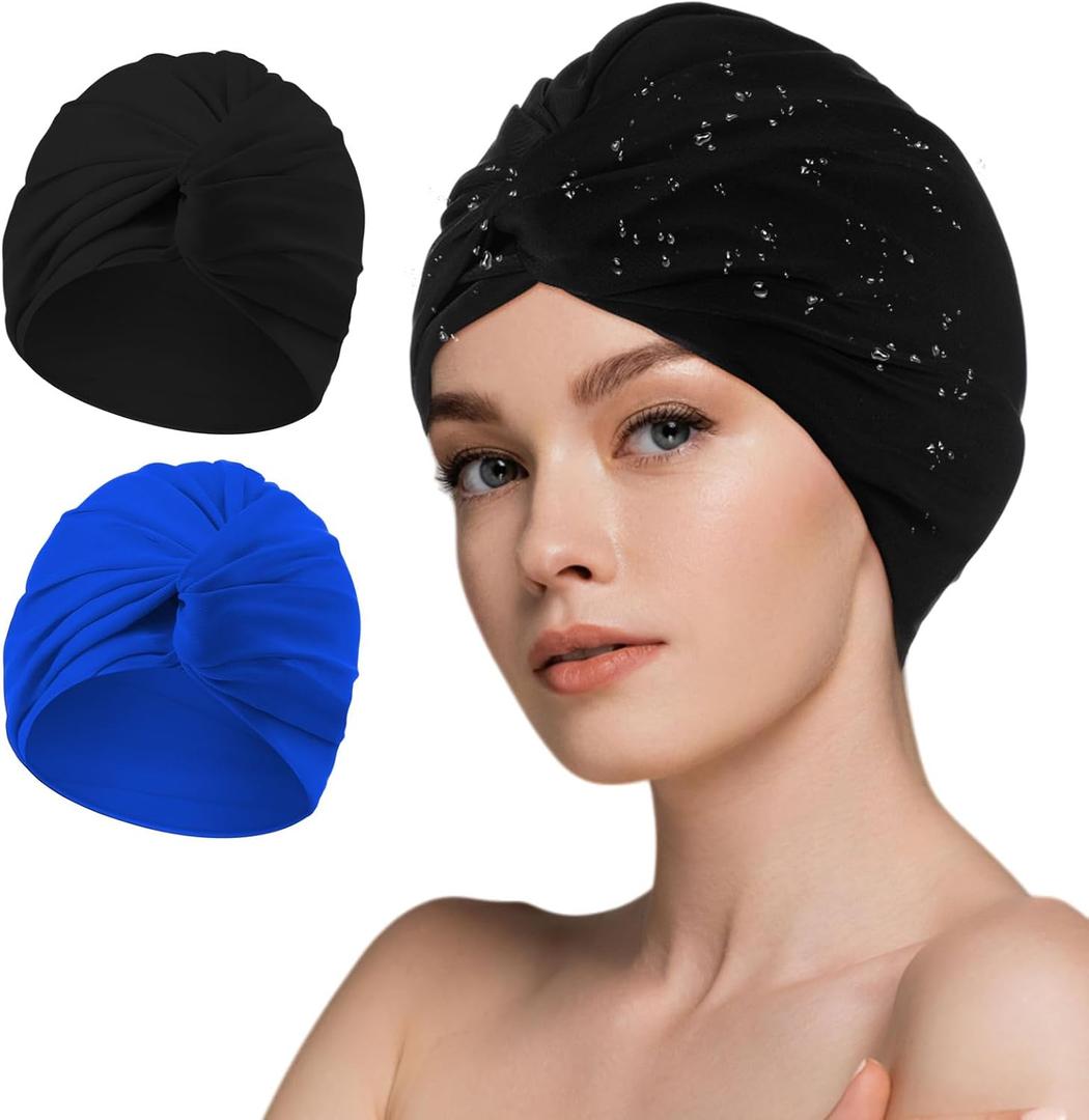 Shyyween Swim Caps for Women Polyester Turban Strong Non-Slip Swimming Hat Elastic Swimming Pool Cap for Long and Short Hair