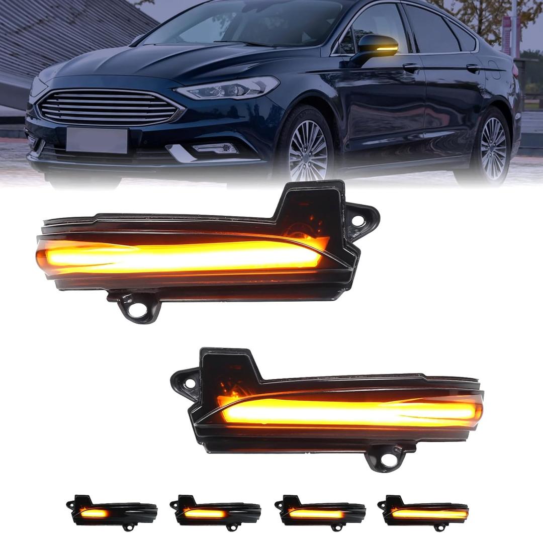 Sequential Side Mirror Turn Signal Lights for Ford Fusion Mondeo 2013 2014 2015 2016 2017 2018 2019 2020 USA Version Smoke Lens Dynamic Amber LED Indicator 2pcs