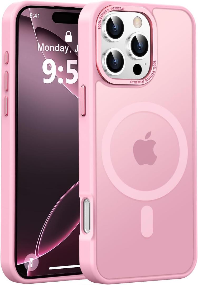 Newfuture Designed for iPhone 16 Pro Case with Magnetic [13 FT Military Drop Protection] [Compatible with Magsafe] Slim Translucent Matte Shockproof with Anti-Fingerprint Phone Case,Chalk Pink