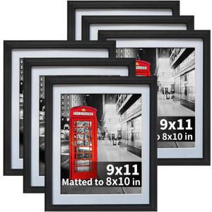 8x10 Black Picture Frames with Mat for Wall or Table Top Decoration, Set of 6