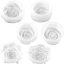 Silicone Candle Molds, 6 Pack, Rose Flower Shape, 2.5 Inch, Non-Stick Easy Release, White, for DIY Candle Making Soap Resin Crafts