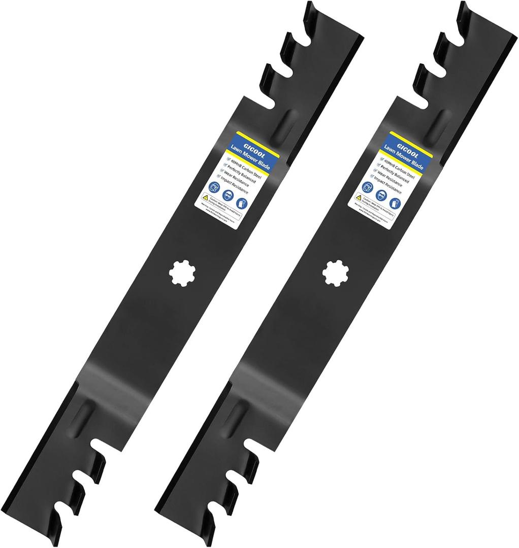 GICOOL GY20850 Mulching Blades for John Deere 42 inch Deck, 7-Point Star Mower Blades for D110 D130 D105 S100 E100 E120 E130 Z225 LA105, Replace GX22151 AM141033 AM141031, 2-Pack