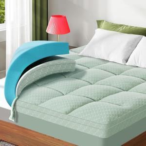 Dual Layer 3 Inch Memory Foam Mattress Topper Twin XL Size, 2 Inch Gel Memory Foam Plus 1 Inch Cooling Pillow Top Mattress Pad Cover, with 8-21 Inch Deep Pocket, Green