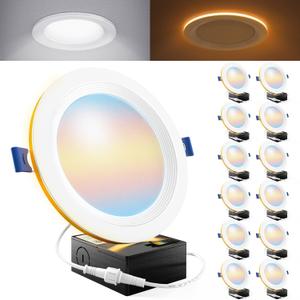 Sunco 12 Pack 6 Inch LED Recessed Light with Night Light, Flush Mount Ceiling Light, Baffle Trim Slim Can Lights, 1500 LM, Selectable CCT 2700K/3000K/4000K/5000K/6000K, Dimmable, 14W=100W ETL