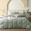 JIYUAN Super King Duvet Cover Set, 3-Piece - 100% Washed Cotton, Linen-Like Soft & Breathable with Zipper Closure, Includes 108x98 Inch Cover & 2 Pillowcases, Heathered Sage Green