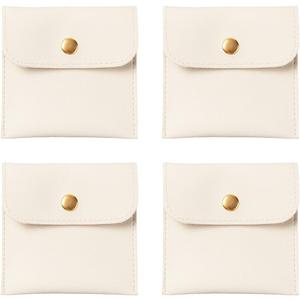 5PCS PU Leather Small Travel Jewelry Pouch with Snap Button Portable Ring Jewelry Storage Packaging Bag Case Pocket Organizer for Earrings Necklaces Bracelet Lipstick Women Gift(Beige)