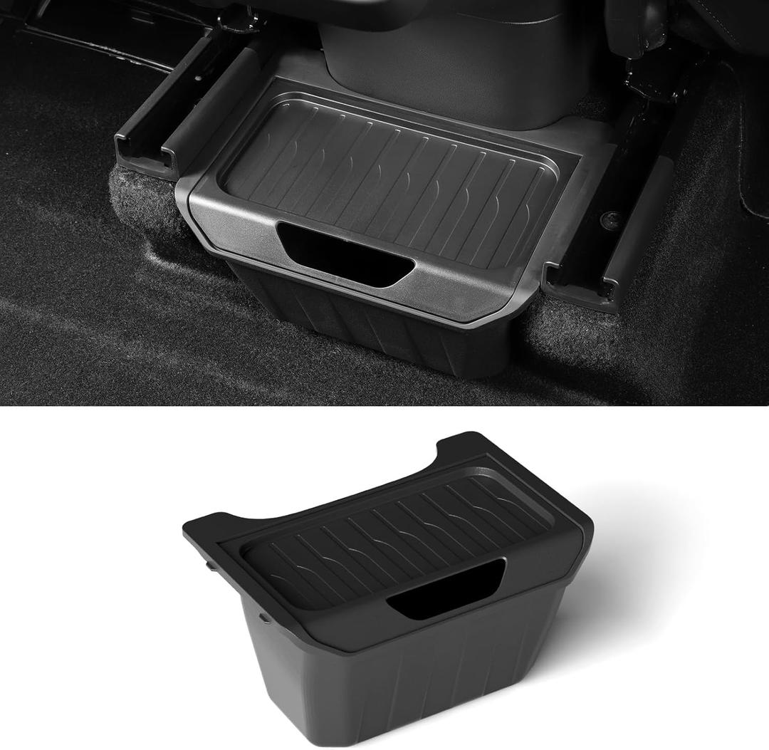 LUCKEASY Rear Center Console Organizer for Tesla Model Y 2021-2024 (Not fit Juniper 2025+) 2nd Row Under Floor Storage Box TPE Connected With ABS Lid Waterproof Model Y Rubbish Bin Anti-scratching