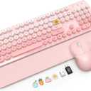 Wireless Keyboard and Mouse Combo, Magnetic Soft-Touch Wrist Rest, Round Keycaps, Full-Size Retro Typewriter Keyboard, 2-Stage Tilt Legs, Auto Sleep, 2.4GHz Cordless for Windows PC, Blush Pink Ombre