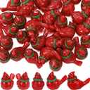 Pinkunn 100 Pcs Mini Resin Cardinal Bird Figurines Decoration Tiny Red Cardinal Bird Figurines Christmas Ornaments for Gift Xmas Miniature Garden Crafts Cake Topper Christmas Decoration
