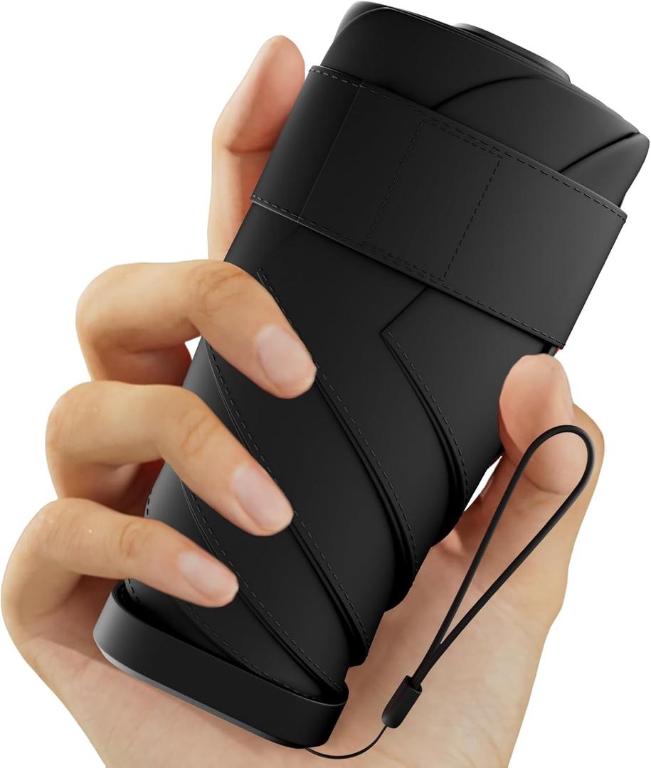 Windproof Mini Travel Folding Umbrella - UPF 50+ Sun & Rain Protection, Small Compact Lightweight Design Fits in Pocket or Bag, Eco-Friendly Fabric Wallet Umbrella for Commuter, Men Women Boys Girls (Black)