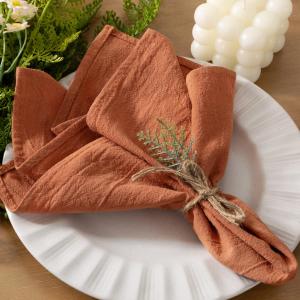 Socomi Cloth Napkins Terracotta Fall Burnt Orange Thanksgiving Washable Reusable Bulk Linen Cotton Napkins Set of 6 17"x17" for Wedding Party Bridal Baby Shower Birthday Dining Table Decorations