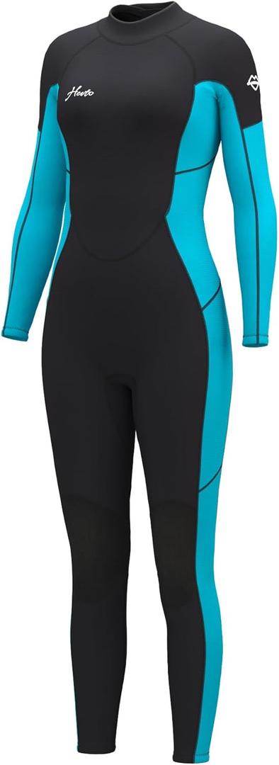 Hevto Women Wetsuit 3/2mm Neoprene Wet Suit Keep Warm in Cold Water for Surfing Swimming Diving (10S, W1-3/2mm-Black Zip-Blue)