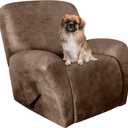 ANARACHON Leather Like Recliner Chair Covers Stay in Place, 4 Pieces Recliner Cover for Recliner Chair, Leather Cover for Recliner slipcovers Washable for Pets (Light Brown) (1 Seater)