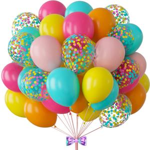 Tropical Balloons 88Pcs Arch Kit - 12 Inch Luau Party Balloons in Hot Pink, Orange, Yellow, Green & Teal for Hawaii Summer, Beach & Pool Decorations