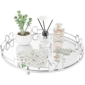 HAIGOUER Extra Large Glass Vanity Tray - Size: 15.75in15.75in2.52in - Silver Perfume Trays for Dresser...