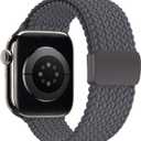 Braided Stretchy Band Compatible with Apple Watch Band 38mm 40mm 41mm 42mm 44mm 45mm 46mm 49mm Women Men, Adjustable Nylon Elastic Magnetic Clasp Strap for iWatch Series 10 9 8 7 6 5 4 3 2 1 SE Ultra (Charcoal Gray)