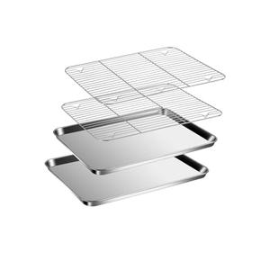 Baking Sheet with Racks Set [2 Sheets + 2 Racks], Stainless Steel Baking Sheets with Cooling Racks, Nonstick Pan, Warp Proof & Rust Proof & Easy to Clean, Size 9.3 X 7 X 1 Inch
