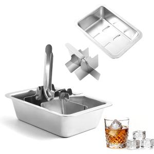 Stainless Steel Ice Cube Trays with Lever - 6 Large Cube Mold for Whiskey & Cocktails, Professional Heavy Duty Metal Freezer Tray, Non-Toxic & Easy Release for Kitchen & Bar Use