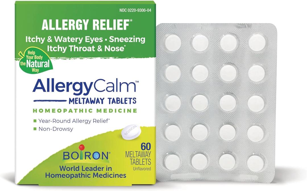 Boiron AllergyCalm Tablets for Relief from Allergy and Hay Fever Symptoms of Sneezing, Runny Nose, and Itchy Eyes or Throat - 60 Count