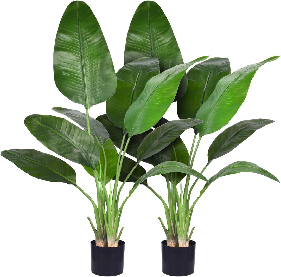 Artificial Bird of Paradise - Fake Plants Indoor Faux Tropical Palm Potted Dypsis Lutescens for Home Office Decor Housewarming (4FT-2Packs)