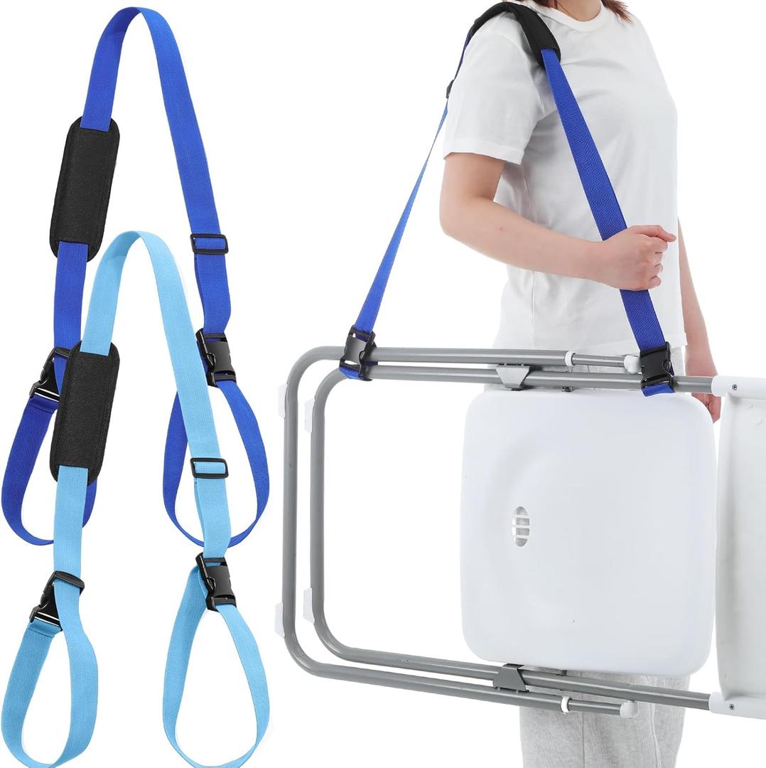 Sanwuta 2 Pcs Adjustable Beach Chair Carry Strap Camping Chair Straps for Shoulder Folding Beaches Backpacking Foldable Bikes (Dark Blue,light Blue)