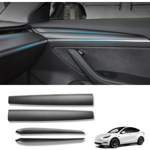 KKTR-CAR Dashboard Cover Wrap and Front Door Inner Armrest Panel Cover Trim Compatible with Tesla Model 3 2021-2023 Model y 2020-2025,NOT for Performance (Matte Carbon Fiber Pattern, 4pcs)