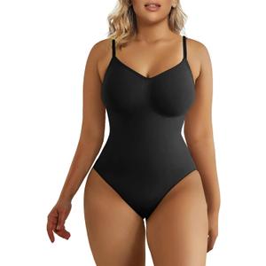 SHAPERX Women's Shapewear Bodysuit Tummy Control Body Shaper Seamless Sculpting Snatched Waist Body Suit (L/XL, 1-black (Thong))