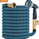 100FT Garden Hose -2026 Newly Upgraded Expandable Garden Hoses with 10 Function Spray Nozzle, Extra Strength Fabric, Pure Brass 3/4'' Fittings, Leak-Proof, Lightweight, Kink-Free Hose(Gray Blue)