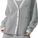 Nirovien Womens Oversized Cardigan Sweaters Button Down Knit Fall Sweater Long Sleeve Striped Coats (Gray) S
