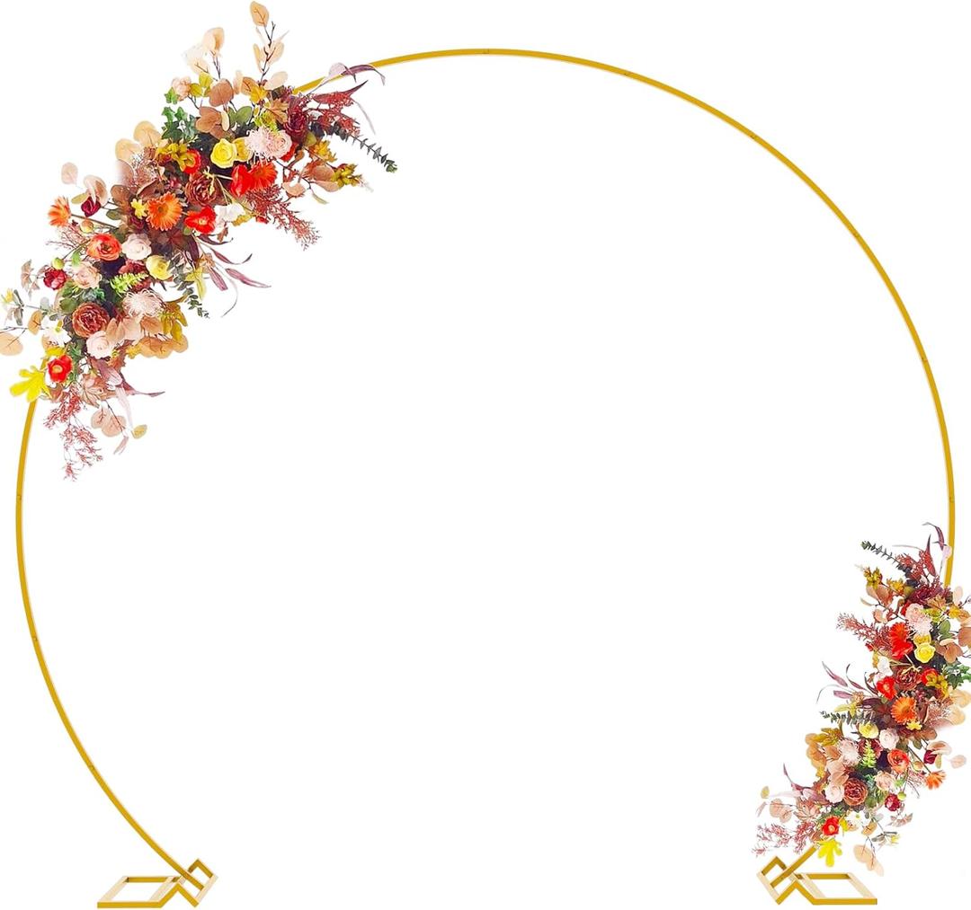 Asee'm 8.5FT Gold Wedding Arch Round Backdrop Stand Large Circle Metal Floral Balloon Frame for Party Anniversary Birthday Graduation Valentine Ceremony Decorations