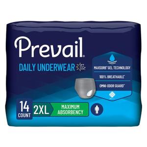 4 Pack Prevail Daily Underwear for Men, Maximum Absorbency, 2XL, XX-Large, 14 ct