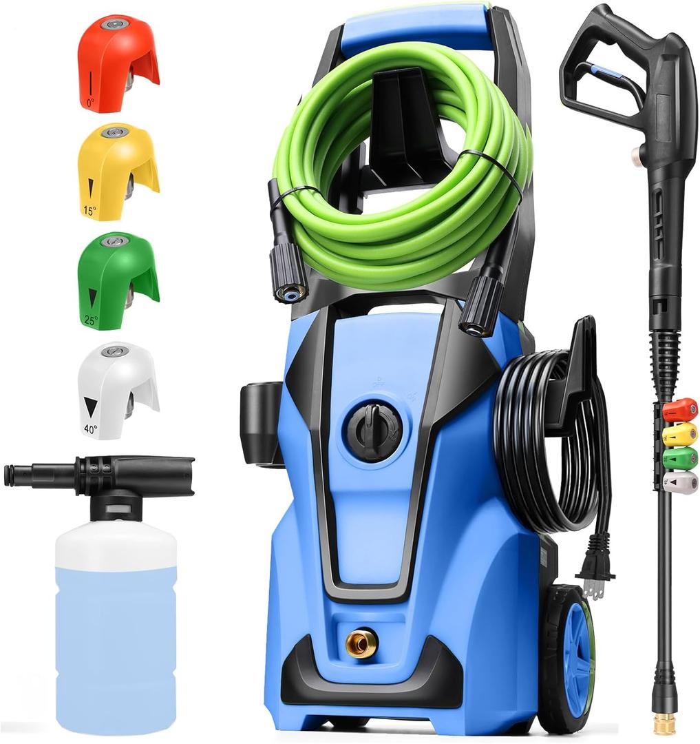Electric Pressure Washer,5000 PSI 4.0 GPM Power Washer Electric Powered with Foam Cannon,4 Nozzles,33FT Hose and Soap Bottle,Car Wash Machine/Car/Driveway/Patio Clean (Blue)