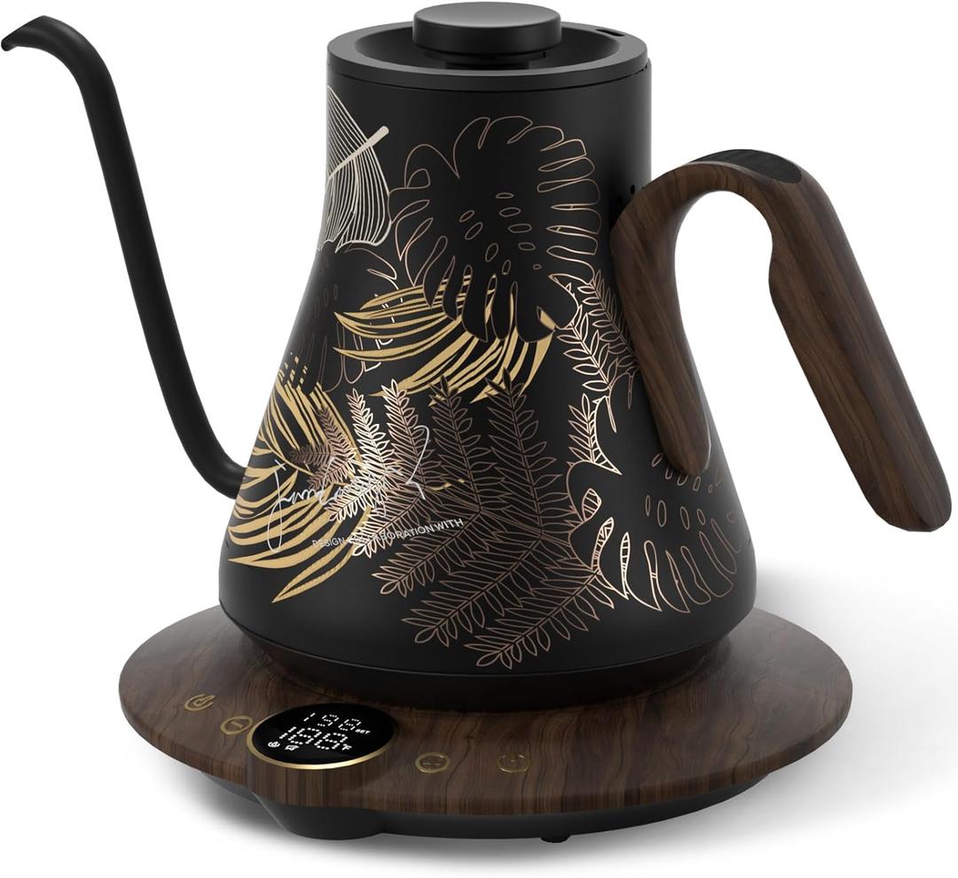 Cocinare Gooseneck Electric Kettle, 1F Precise Temperature Control, 1500W Fast Heating, Pour Over Coffee & Tea Kettle with Brew Timer & Keep Warm, Stainless Steel, 0.9L (Rainforest)
