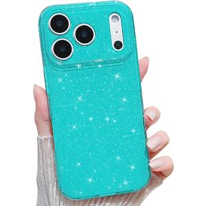 Compatible with iPhone 17 Pro Neon Case,Cute Aesthetic Bling Glitter Thin Slim Shockproof Soft TPU Sparkly Shiny Girly Cover for Women Girl for iPhone 17 Pro Case 6.3 inch-Mint Green
