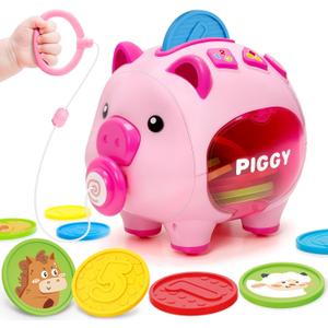 Piggy Bank for Kids, Toddler Toys for 1 Year Old Girl, Musical Number Counting & Color Learning Coin Bank, Baby 691218 Months Interactive Toys, Christmas Birthday Gifts for Kids Girls Boys Age 13