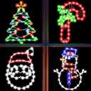 4 Pack Christmas Window Silhouette LED Lights Decorations, Santa Claus, Xmas Trees, Candy Cane, Snow Man Christmas Window Light Decorations with 50 Bulbs for Holiday Wall Door Glass Decorations