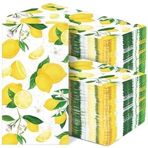 gisgfim 100Pcs Lemon Napkins Yellow Citrus Guest Towel Fruit Disposable Hand paper Napkins for Summer Spring Bathroom Lime Floral Tropical Tea Dinner Party Bridal Baby Shower Decorative Towels