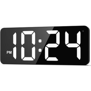 LED Digital Wall Clock with Large Display, Big Digits, Auto-Dimming, 12/24Hr Format, Modern Electric Small Silent Wall Clock for Living Room, Bedroom, Classroom, Farmhouse, Kitchen, Office - White