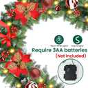 Christmas Garland with Lights, 9FT 30 LED Prelit Christmas Garland for Mantle,Outdoor Indoor Christmas Decorations Garland Battery Operated with Timer, Bows,Flowers,for Stairs,Railing,Fireplace,Door