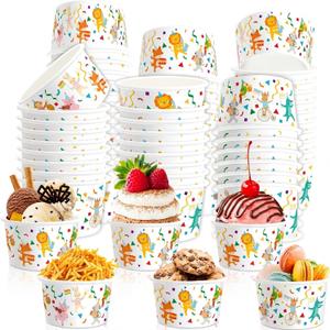 80 Pack 9 oz Animal Parade Party Ice Cream Cups Disposable Paper Dessert Snack Bowls for Hot or Cold Food Treat for Frozen Yogurt Candy Soup Birthday Baby Shower Zoo Themed Party