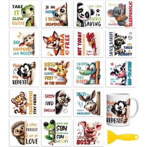 Peacoblue 18 Sheets Rub on Transfers for Crafts, Peeking Out Animal 3.6"x3.9" UV DTF Cup Wraps Waterproof Rub on Cold Transfers Stickers for Wood Glass Metal Cup Tumblers Mirrors Mugs Home Decor